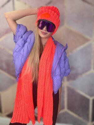 Komplet czapka + szal BASTET pomarańcz neonowy - obrazek 4