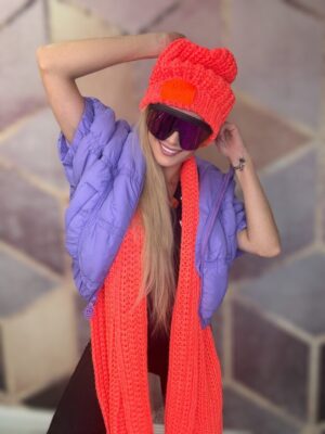 Komplet czapka + szal BASTET pomarańcz neonowy - obrazek 2