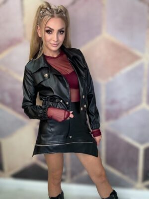 Kurtka Ramoneska czarna matowa panterka eko skóra MIELCZARKOWSKI