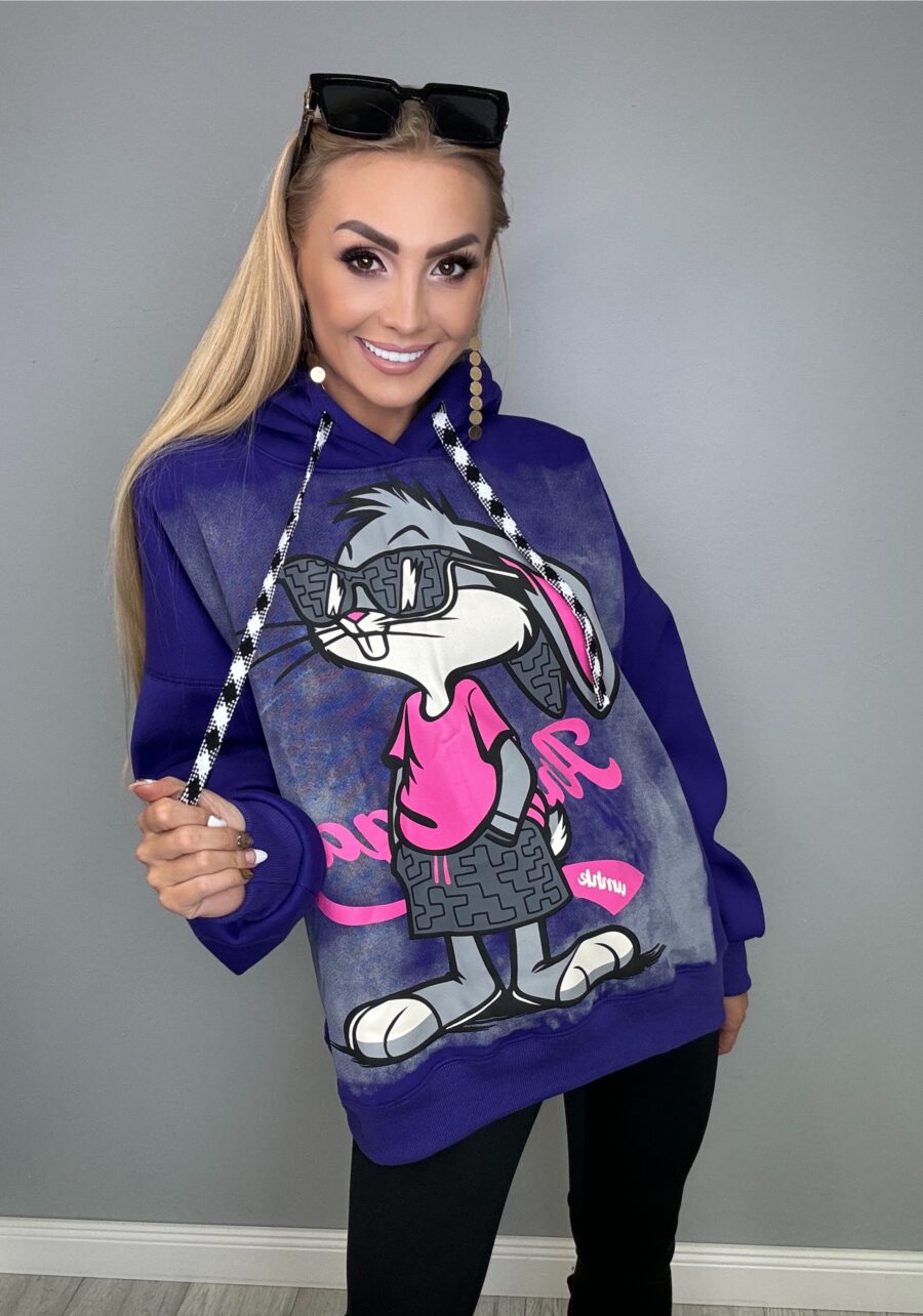 Piękna i Moda Bluza Wyluzownay Kicaj z kapturem 3 Piękna i Moda Bluza Wyluzowany Kicaj z kapturem FIOLETOWA - obrazek 1