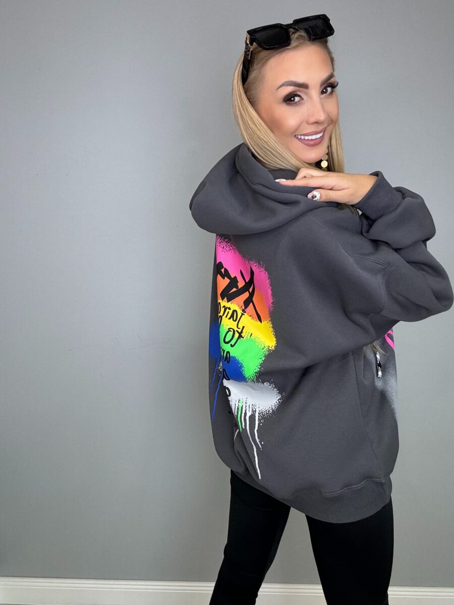 Piękna i Moda Bluza Wyluzowany Kicaj z kapturem Szara - obrazek 4