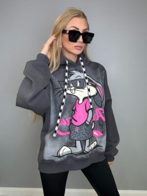 Piękna i Moda Bluza Wyluzowany Kicaj z kapturem Szara