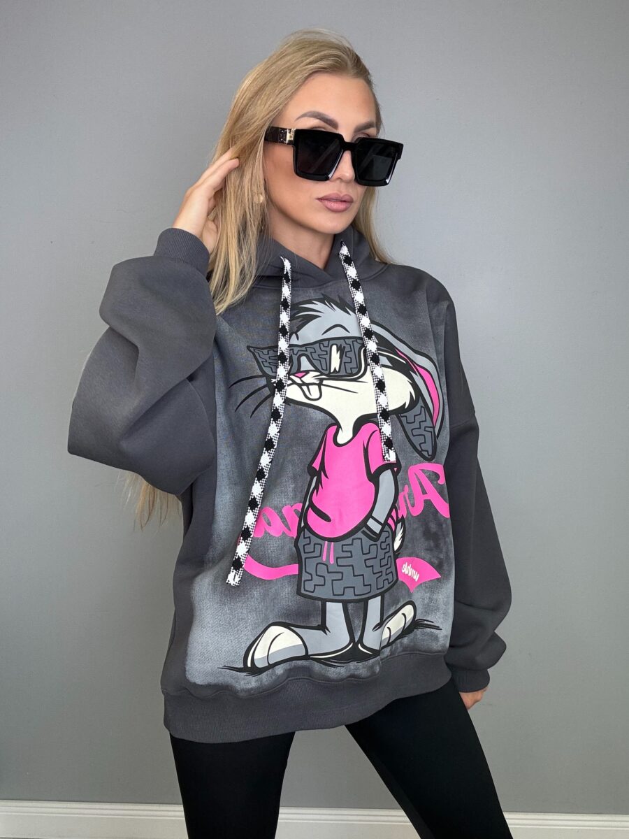 Piękna i Moda Bluza Wyluzownay Kicaj z kapturem 7 Piękna i Moda Bluza Wyluzowany Kicaj z kapturem Szara - obrazek 1