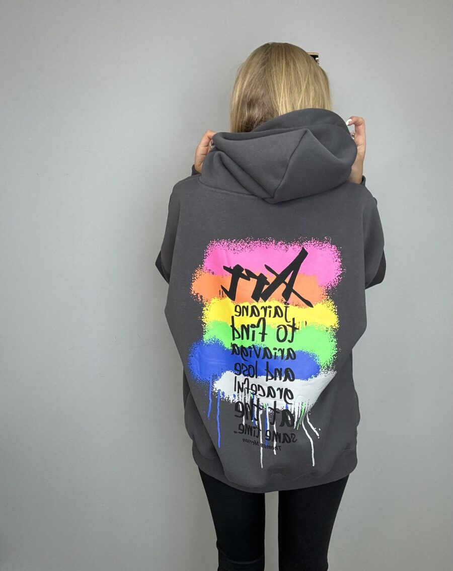 Piękna i Moda Bluza Wyluzowany Kicaj z kapturem Szara - obrazek 5