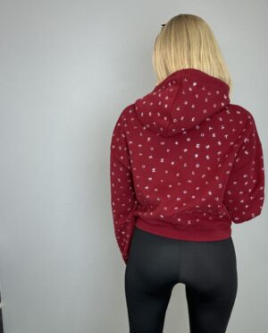 Bluza z ozdobnymi cyrkoniami z kapturem bordowa OSTATNIA SZT - obrazek 4