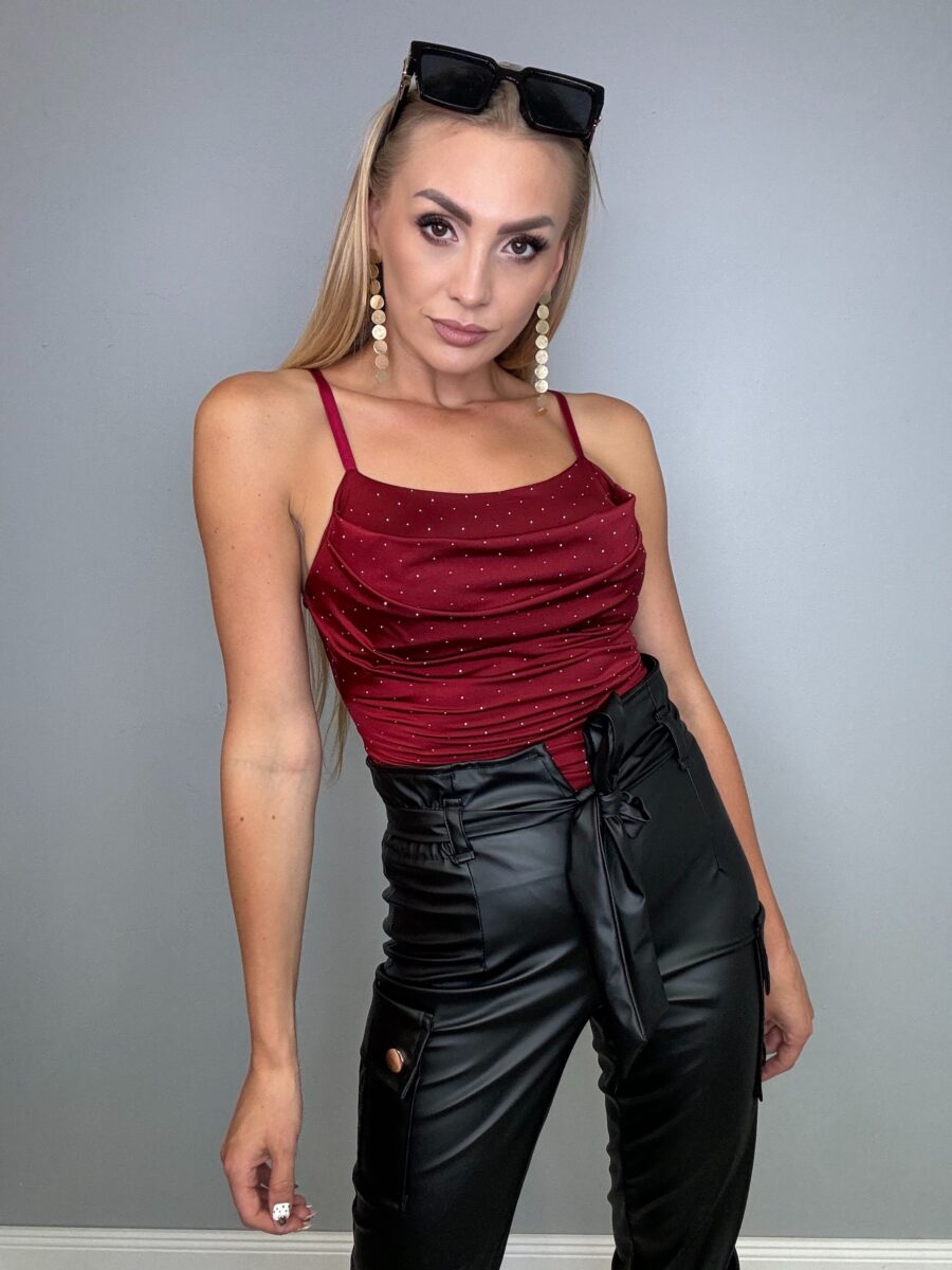 Body bordowe na ramiączkach z cyrkoniami - obrazek 6