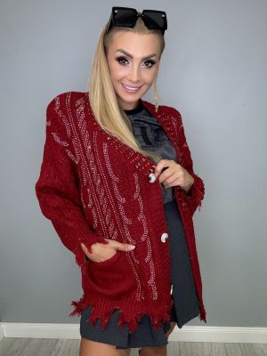 Bordowy kardigan ze zdobieniami *OSTATNIA SZTUKA* - obrazek 7