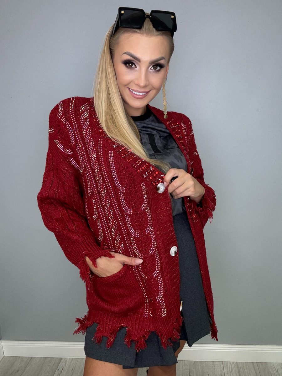 Bordowy kardigan ze zdobieniami *OSTATNIA SZTUKA* - obrazek 7