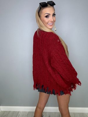Bordowy kardigan ze zdobieniami *OSTATNIA SZTUKA* - obrazek 4