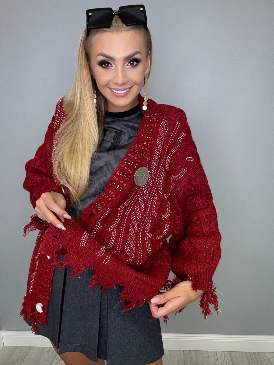 Bordowy kardigan ze zdobieniami *OSTATNIA SZTUKA* - obrazek 3