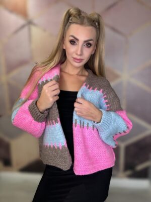 Kardigan trzykolorowy stonowany - obrazek 3