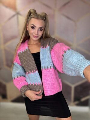 Kardigan trzykolorowy stonowany