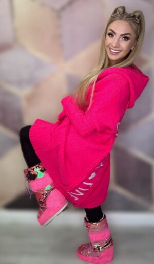 Kardigan z kapturem neon róż