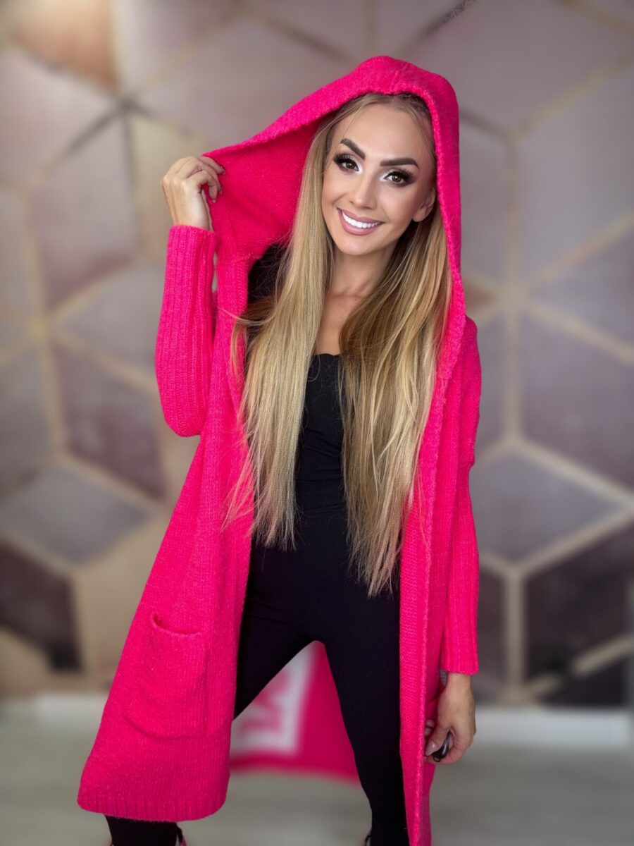 Kardigan z kapturem neon róż - obrazek 2
