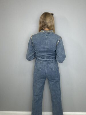 Kombinezon długi jeansowy z dżetami i ozdobami rozm S - obrazek 5