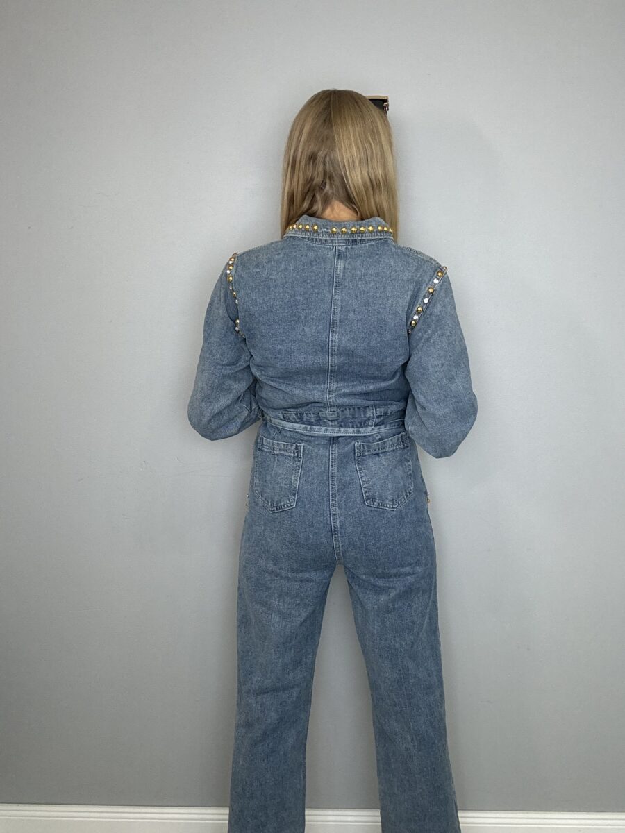 Kombinezon długi jeansowy z dżetami i ozdobami rozm S - obrazek 5