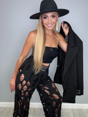 Komplet OVERSIZE marynarka + modne spodnie z dziurami - obrazek 7