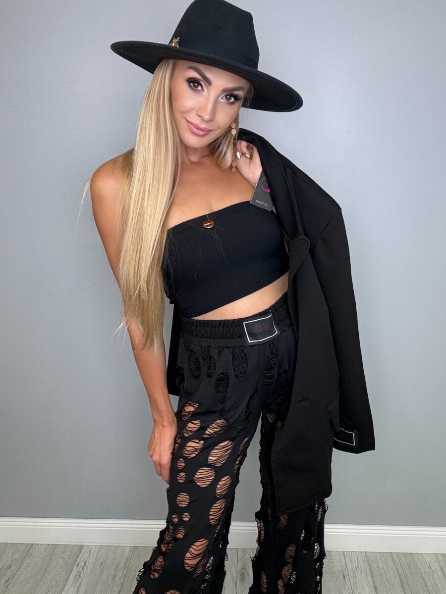 Komplet OVERSIZE marynarka + modne spodnie z dziurami - obrazek 6