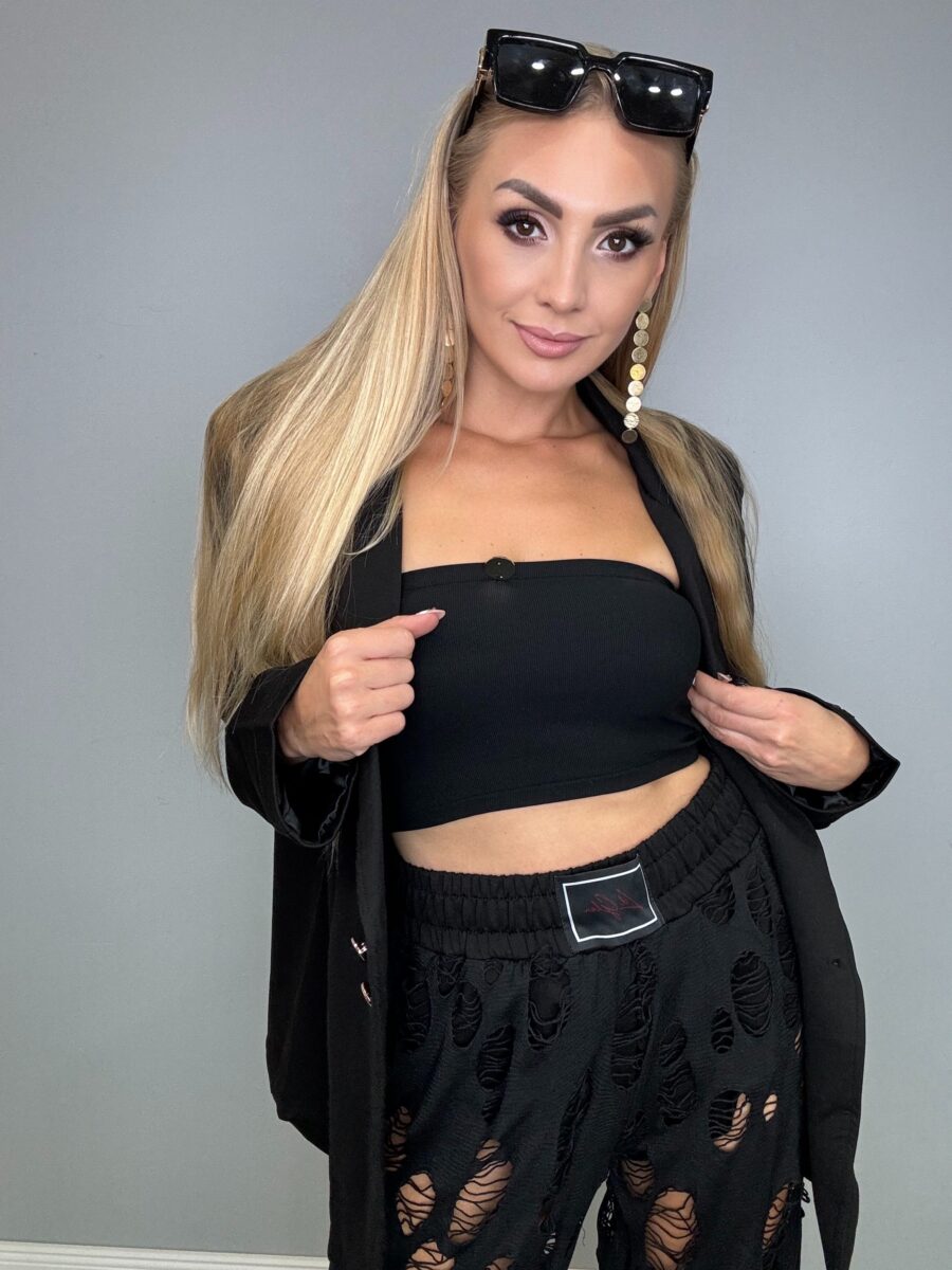 Komplet OVERSIZE marynarka + modne spodnie z dziurami - obrazek 2