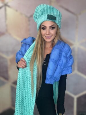 Komplet czapka + szal BASTET Miętowy - obrazek 4