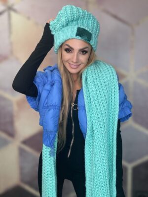 Komplet czapka + szal BASTET Miętowy - obrazek 7