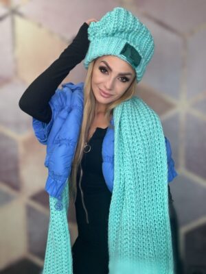 Komplet czapka + szal BASTET Miętowy - obrazek 9