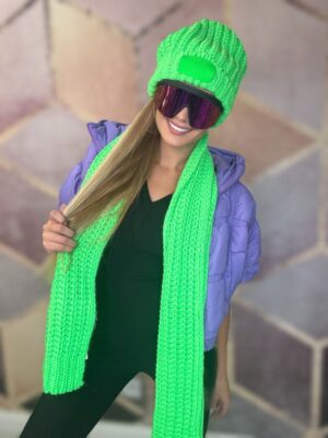 Komplet czapka + szal BASTET neonowa zieleń