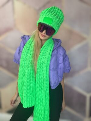 Komplet czapka + szal BASTET neonowa zieleń - obrazek 2