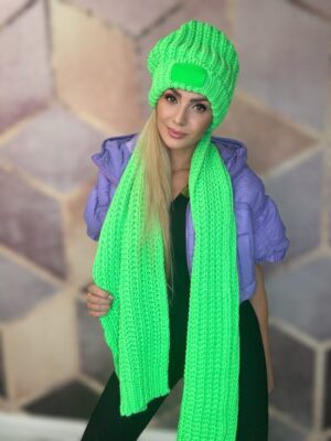 Komplet czapka + szal BASTET neonowa zieleń - obrazek 3
