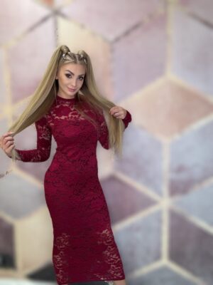 Koronkowa sukienka MAXI LA MILLA burgundowa bordo