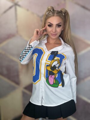 Koszula biała z naszywkami kolorowymi - obrazek 5