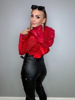 Koszula koronkowa z EKO skórą La Monne czerwona - obrazek 2