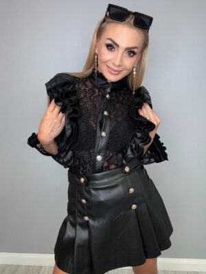 Koszula koronkowa z EKO skórą La Monne czarna - obrazek 3