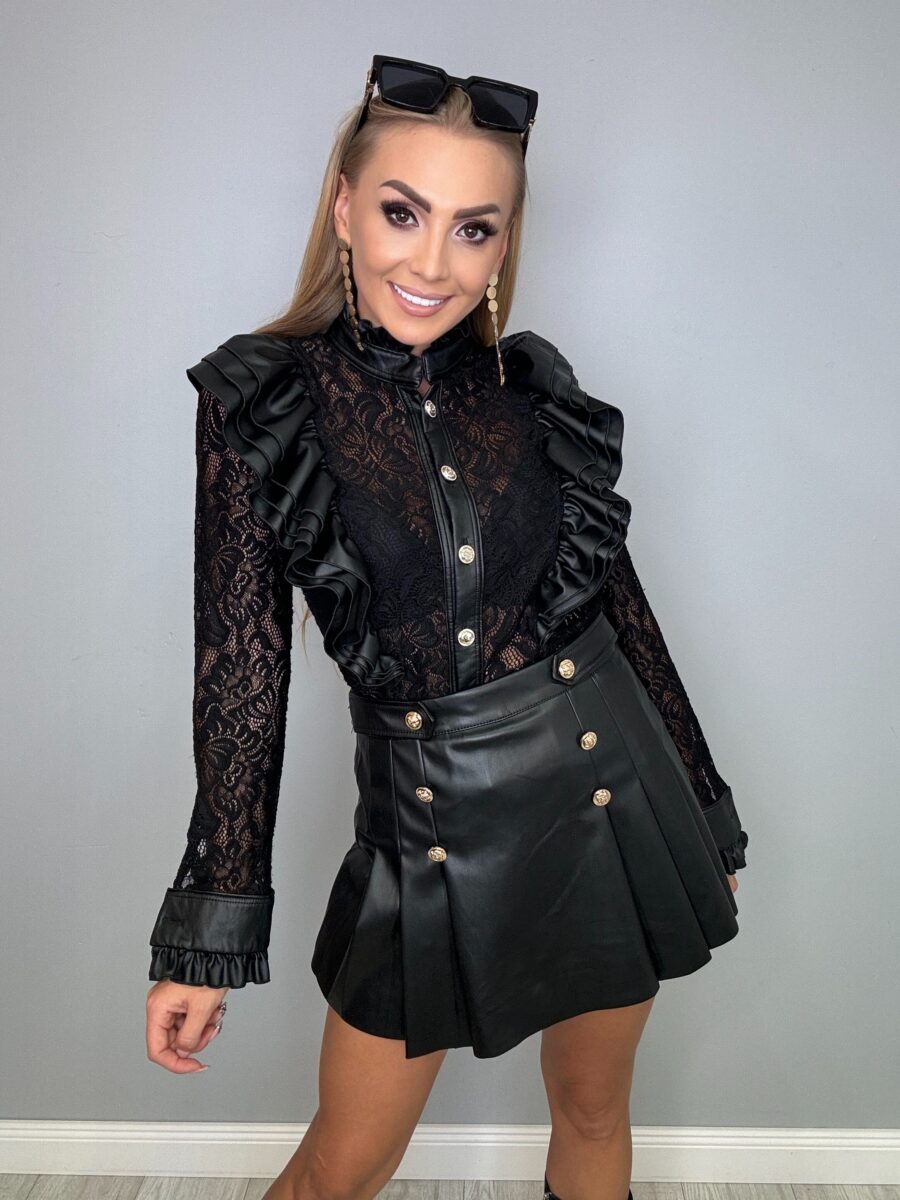 Koszula koronkowa z EKO skórą La Monne czarna - obrazek 1