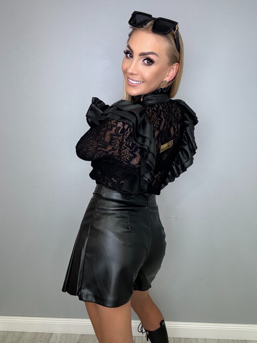 Koszula koronkowa z EKO skórą La Monne czarna - obrazek 4