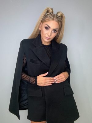 Marynarka a’la batman czarna z płaszczowego materiału La Milla - obrazek 4