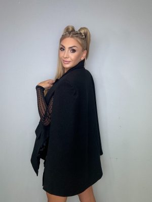 Marynarka a’la batman czarna z płaszczowego materiału La Milla - obrazek 2