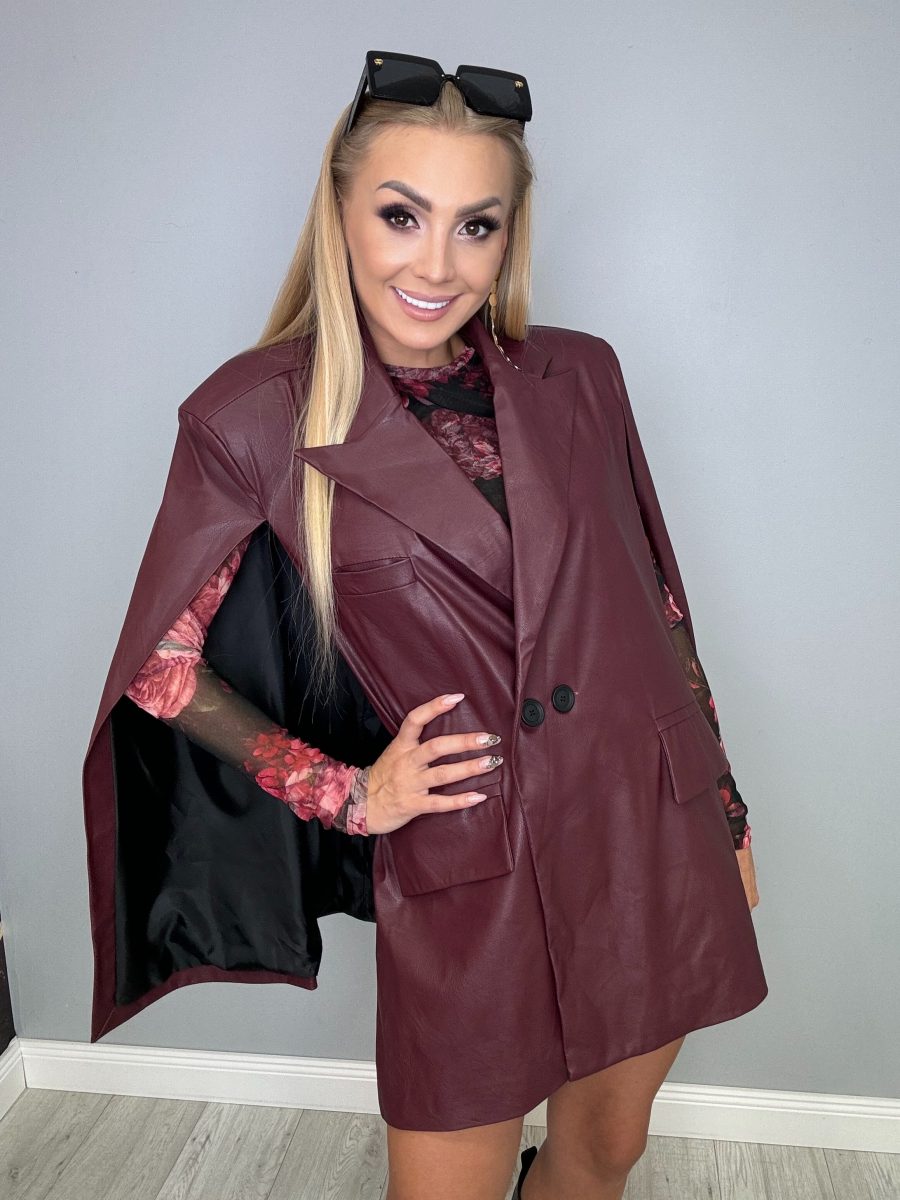 Marynarka a’la batman z ekoskóry La Milla bordo - obrazek 2