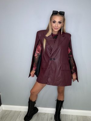 Marynarka a’la batman z ekoskóry La Milla bordo - obrazek 3