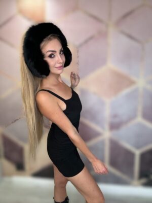 Nauszniki naturalne z lisa czarne - obrazek 2