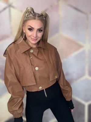 Kurtka ramoneska z eko skórki karmelowy La Monne