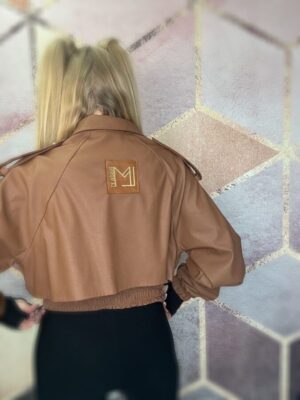 Kurtka ramoneska z eko skórki karmelowy La Monne - obrazek 3