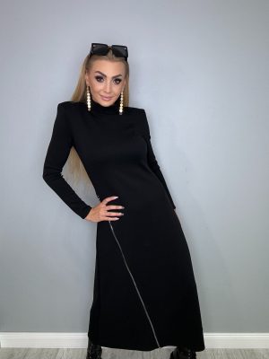Sukienka maxi Zip czarna - obrazek 3