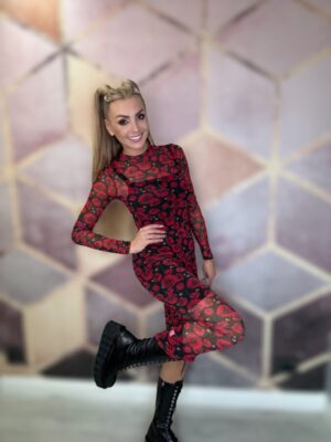 Siateczkowa sukienka w maki - obrazek 2