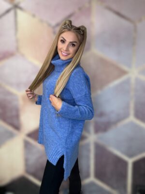 Swetr golf z przedłużanym tyłem niebieski - obrazek 3