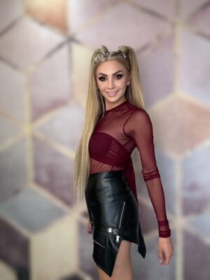 Spódniczka Brandenburg asymetryczna ecoskóra z suwakiem imitacja wiązanej bluzy - obrazek 10