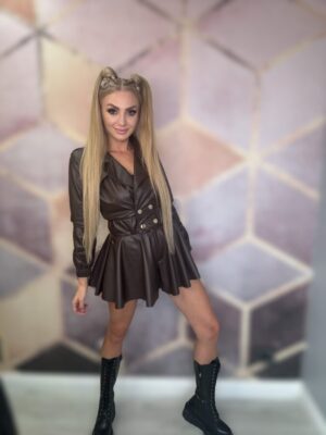 Spódnico spodenki ekoskóra czekoladowe panterka MIELCZARKOWSKI - obrazek 2