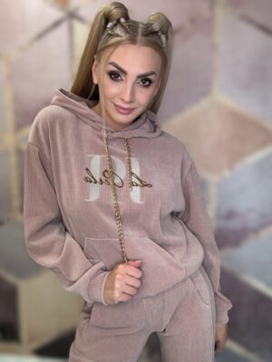 Dres z kapturem a'la sztruks pudrowy róż