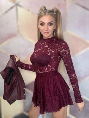 Koronkowa bluzka - siatka w kolorze bordowym - obrazek 4