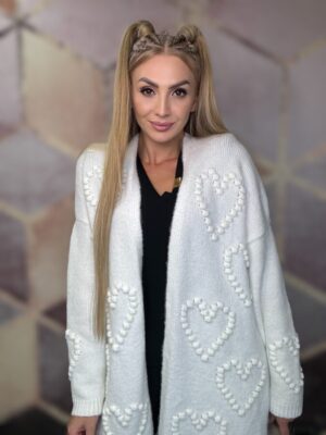 Kardigan w serduszka heart śmietanka